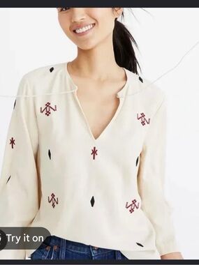 Madewell embroidered silk blouse size large